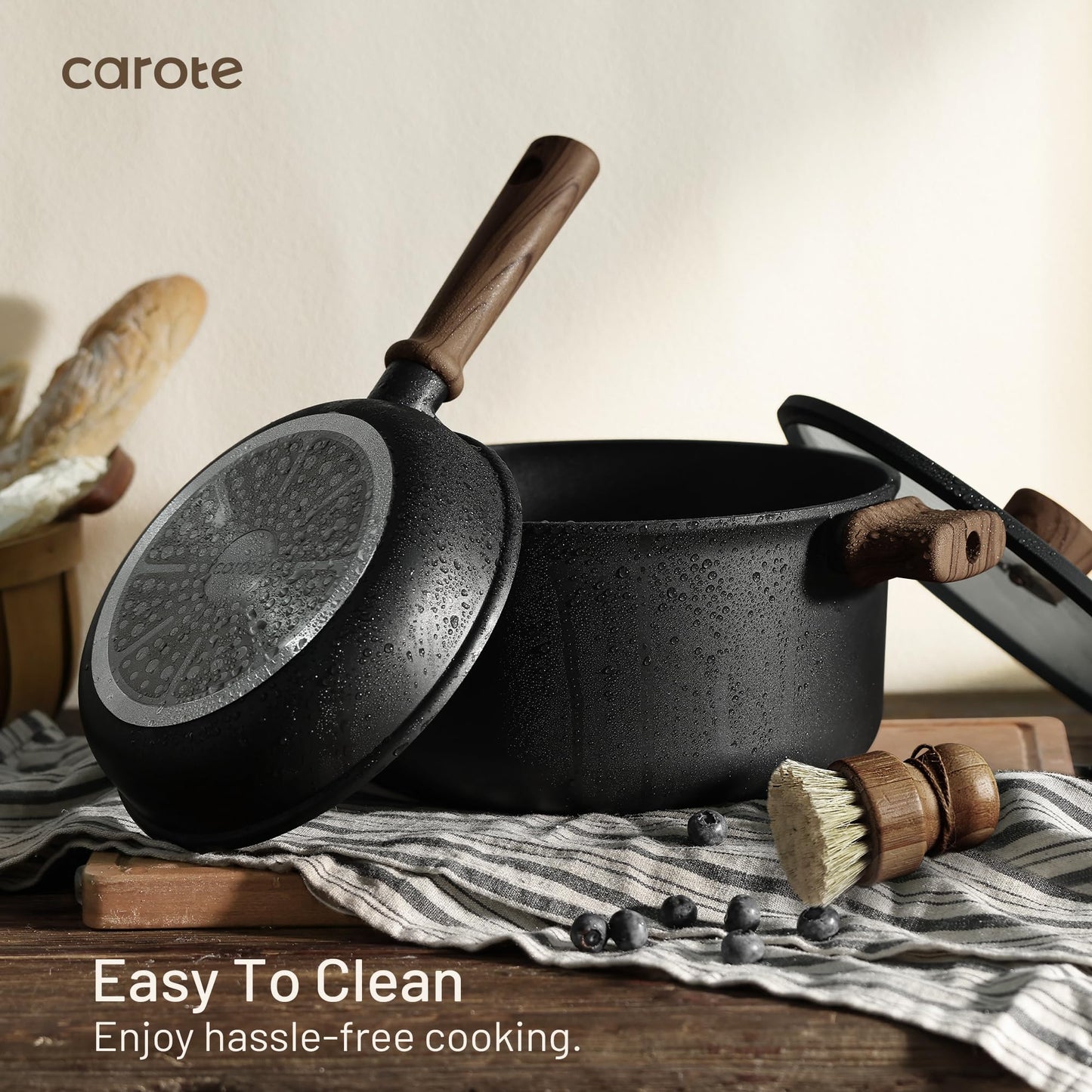 CAROTE Nonstick Pots and Pans, Induction Cookware Set 16pcs Kitchen Cooking Sets, Pot and Pan Non Stick w/Frying pan (PFOS, PFOA Free)