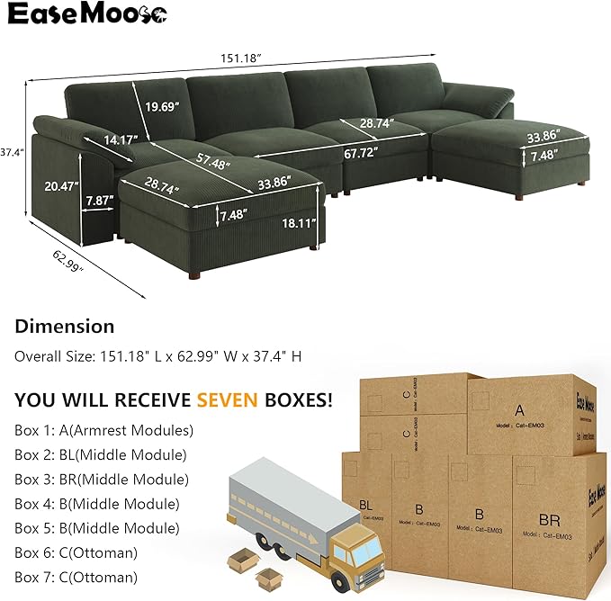 EASE MOOSE Oversized Sectional Modular Sofa, Large U Shape Sectional Couch Wide