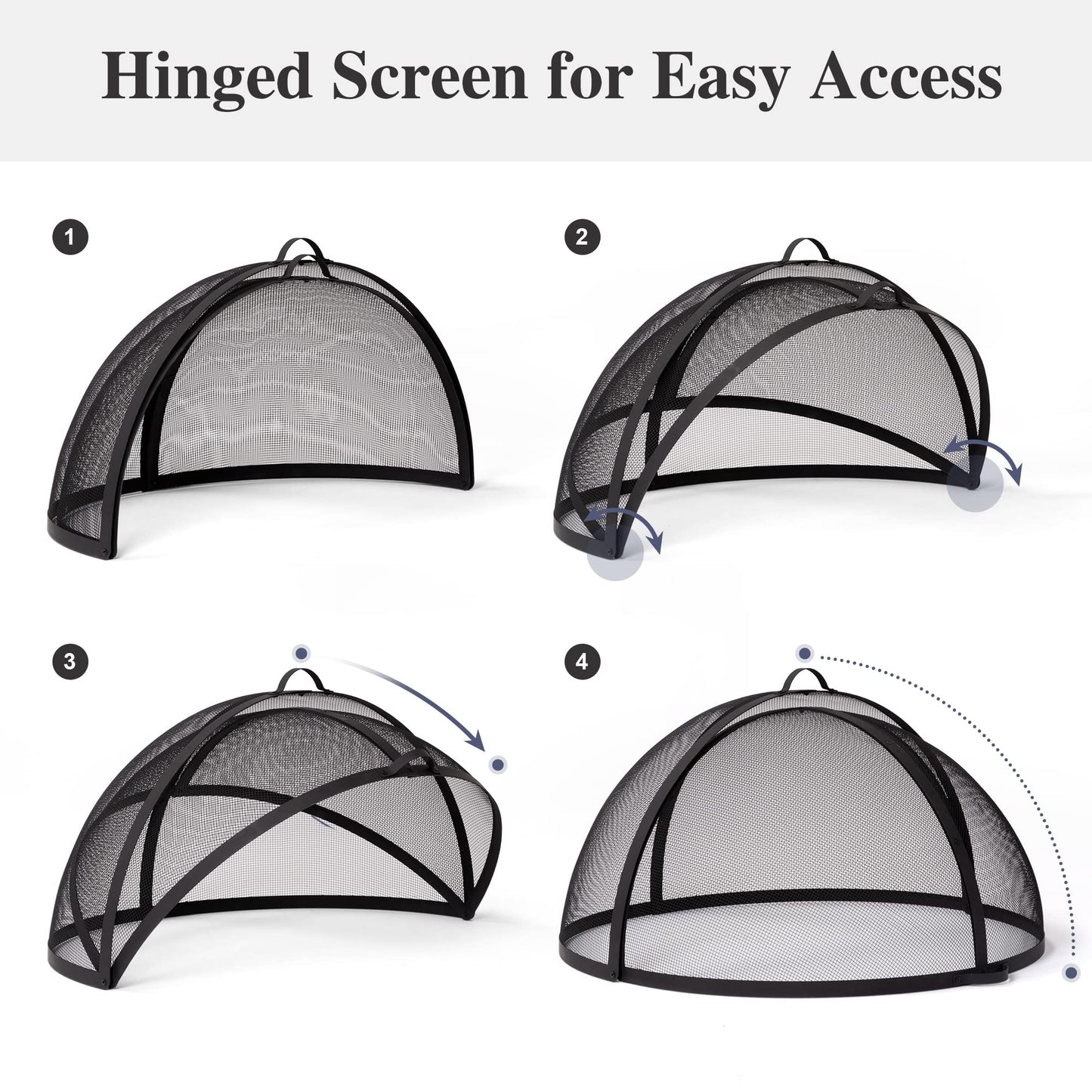 SUNCREAT Outdoor Fire Pit Spark Screen Cover Accessory, Patio Round Easy-Opening Fire Mesh Screen Guard, Heavy Duty Steel Fire Pit Ember Lid with Hinge, 32 Inch
