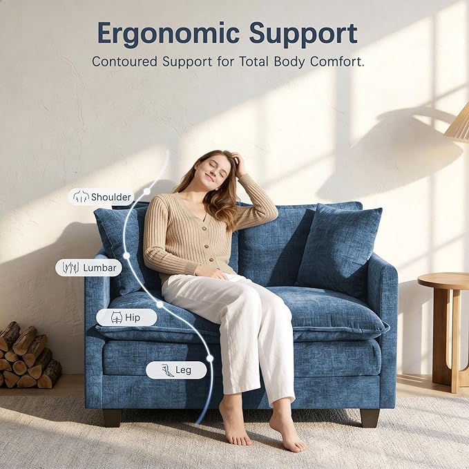 Loveseat Sofa with Ottoman, Comfy Chenille Small Couch