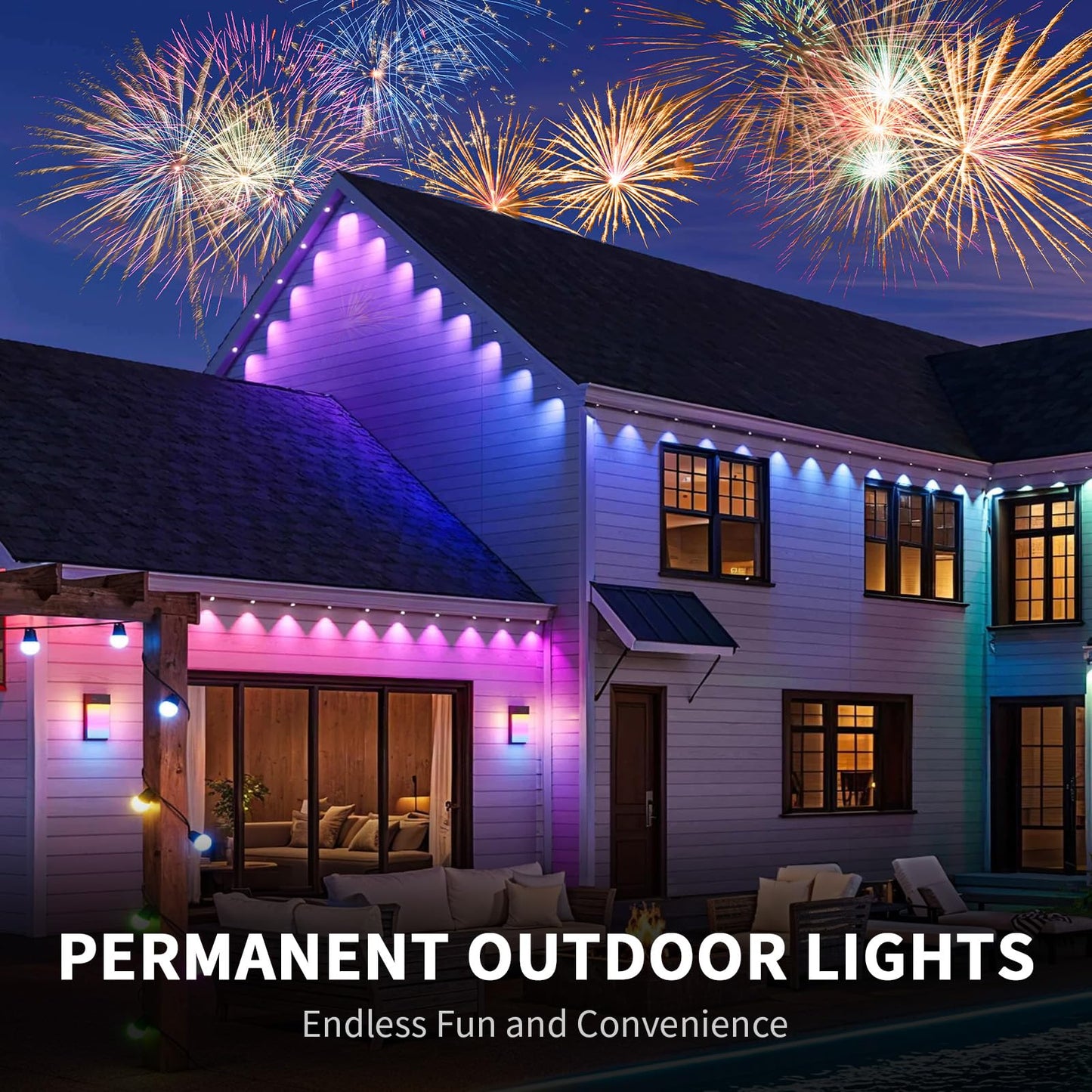 mw Permanent Outdoor Lights for House, 150ft RGB+IC Smart Outdoor Decor, 50+ Scene Modes, App/Remote Control, IP68 Waterproof, House Eave Lights for Christmas, Party Decorations