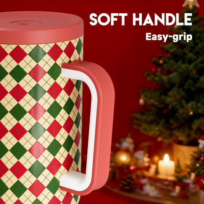 Meoky 40 oz Christmas Tumbler with Handle and Straw, Xmas Tumbler with Lid and Straw, Insulated Stainless Steel Travel Mug, Christmas Gifts for Women Men Adults (Winter Plaid)