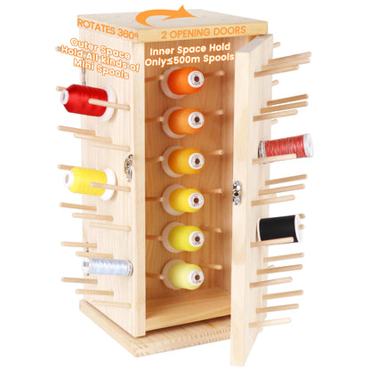 New brothread 129 Spools(DIY) 360° Fully Rotating Wooden Thread Rack/Thread Holder Organizer with Double Doors(Inner Space Hold ≤ 500M Thread Spools) for Sewing, Quilting, Embroidery, Hair-braiding