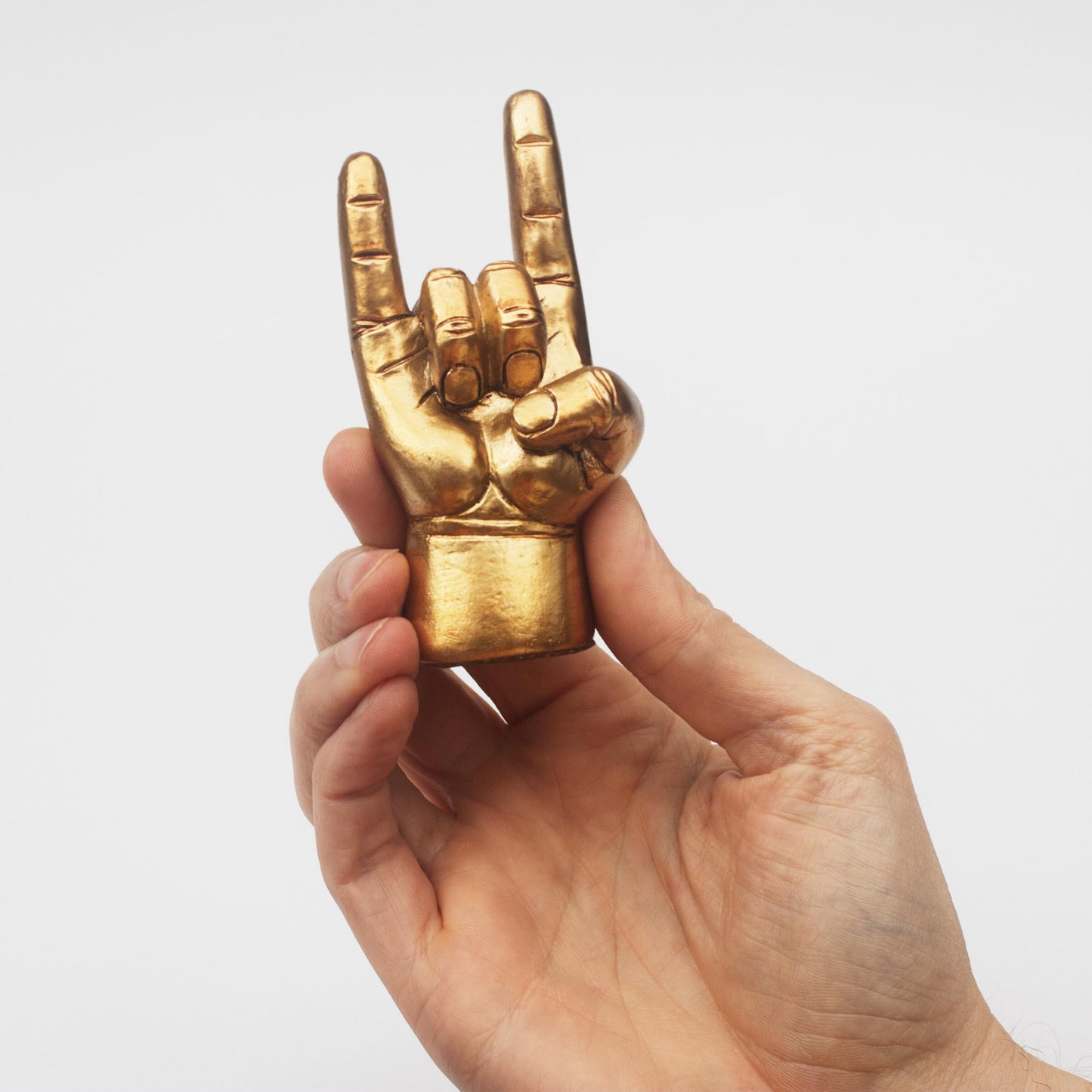 Luckies Hand Desk Decor - Mini Rock On Hands - Rock N Roll Mini Statue - Mens Ring Holder - Gold Hand Decor | Men Desk Accessories - Mens Gold Decor - Hands Office Accessories - Men Key Holder Statue