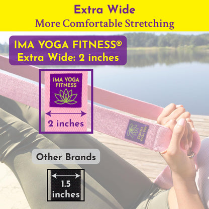 Ima Yoga Fitness - Adaptive Yoga Strap, Yoga Stretching Strap, Extra-Wide 2 Inches, 100% Naturally Soft Cotton, Steel D-Rings, Includes 100% Natural Cotton Storage Pouch (Pink, 8 feet)