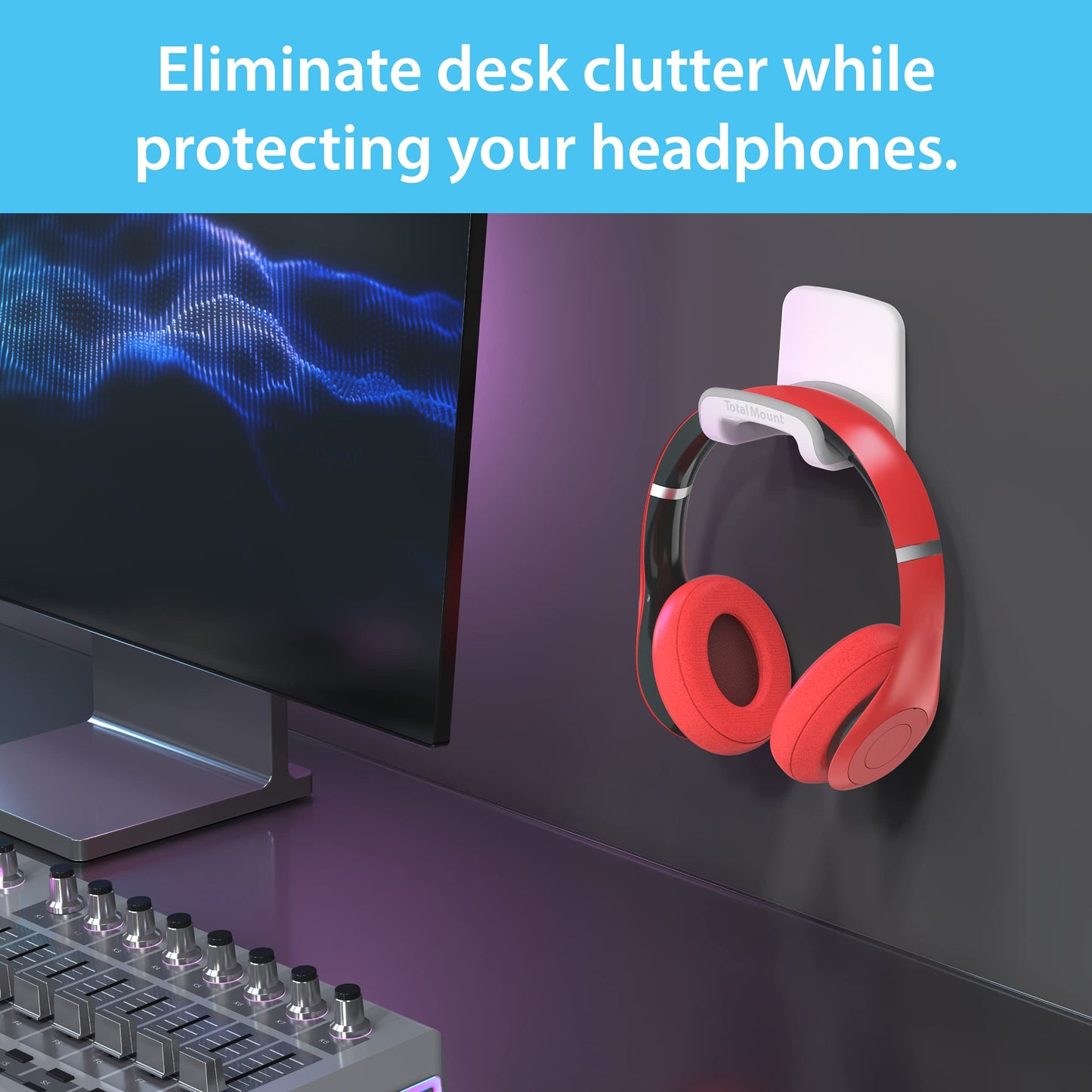 TotalMount Headphone Holder – Hanger Won’t Damage Your Wall with Screws or Permanent Adhesive (Studio-Grade White – One Pack)