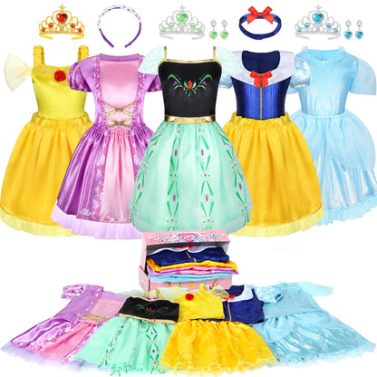 LIMIROLER 18 Pcs Princess Dress Up Clothes for Little Girl Role Play Costume Gift Set, Princess Dress Up Toys for Toddler Girls, Birthday Christmas Party Gifts for Girls Aged 3-6 Years Old