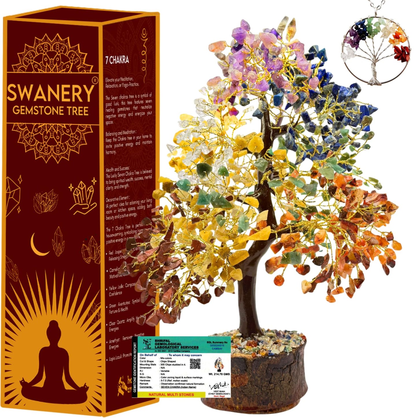 Crystal Tree of Life 7 Chakra Healing Crystal Trees for Home Decor, Office Desk Decor, Living Room Decor, Handmade Bonsai Trees for Positive Energy, Money, Good Luck Birthday Gifts for Women