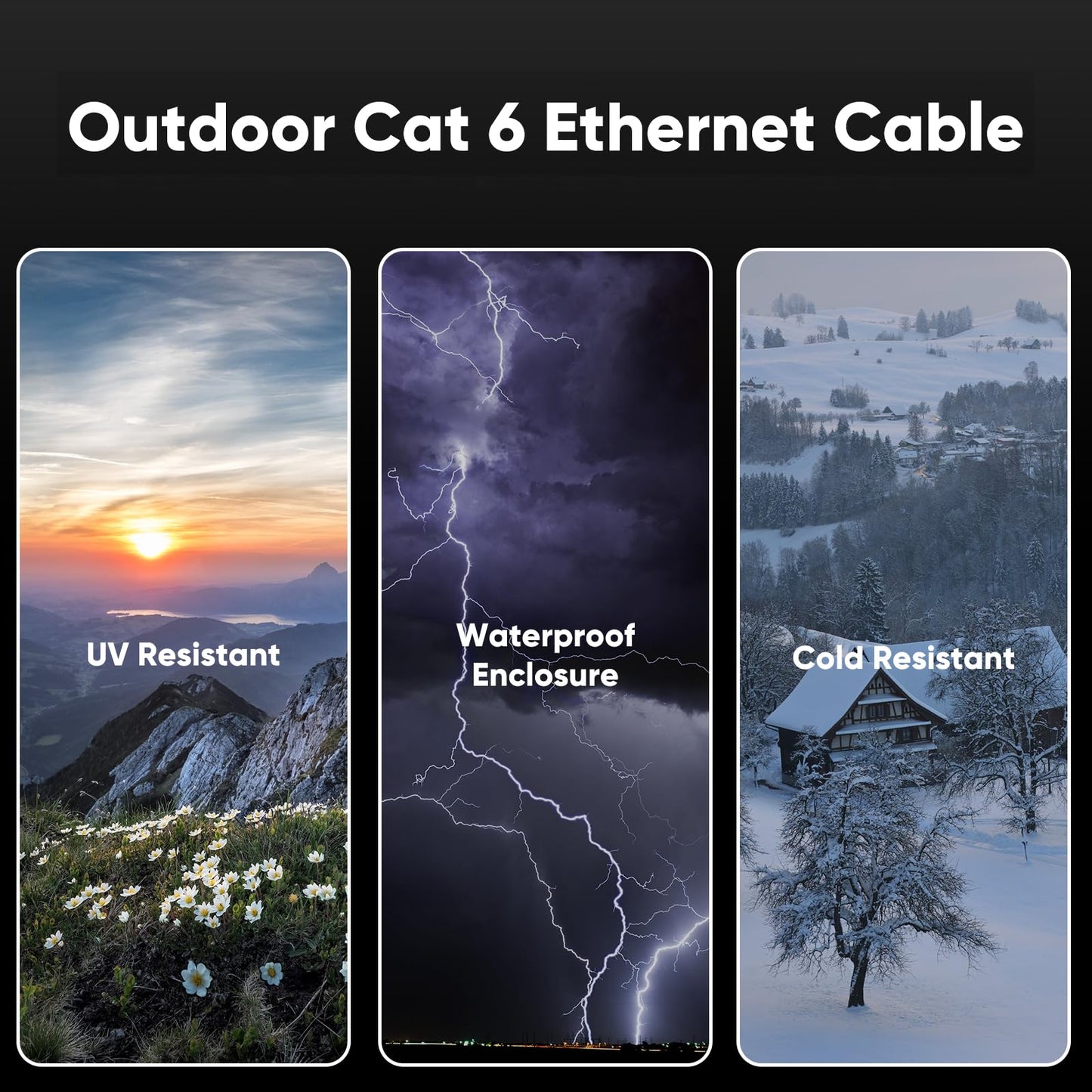 VOIETOLT Outdoor Cat 6 Ethernet Cable 50m, Water Resistant Direct Burial LLDPE UV Jacket - 24AWG 10Gbps High Speed Gigabit Internet Network Cable - CCA, UTP with 40 Ties - Black