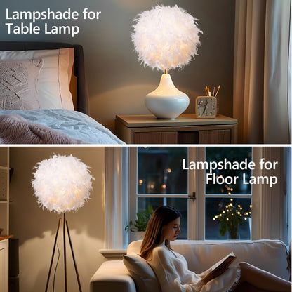 Waneway 40cm White Feather Ceiling Pendant Light Shade, Non-Electrical Lampshade for Floor Lamp and Table Lamp with Shade Reducing Ring for Living Room, Dining Room and Bedroom, ID 30cm, OD 40cm