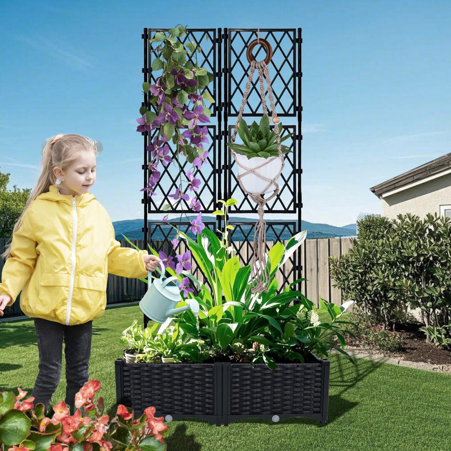 BUKLIYN Planter with Trellis - Raised Garden Bed with Trellis 75.5"x31.5"x16", Privacy Screen Planter Box with Drainage Hole, Outdoor Raised Garden Bed for Climbing Plants
