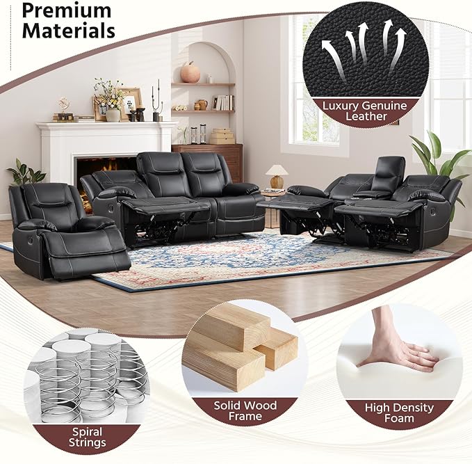 ANJ Premium Genuine Manual Reclining Sofa Set