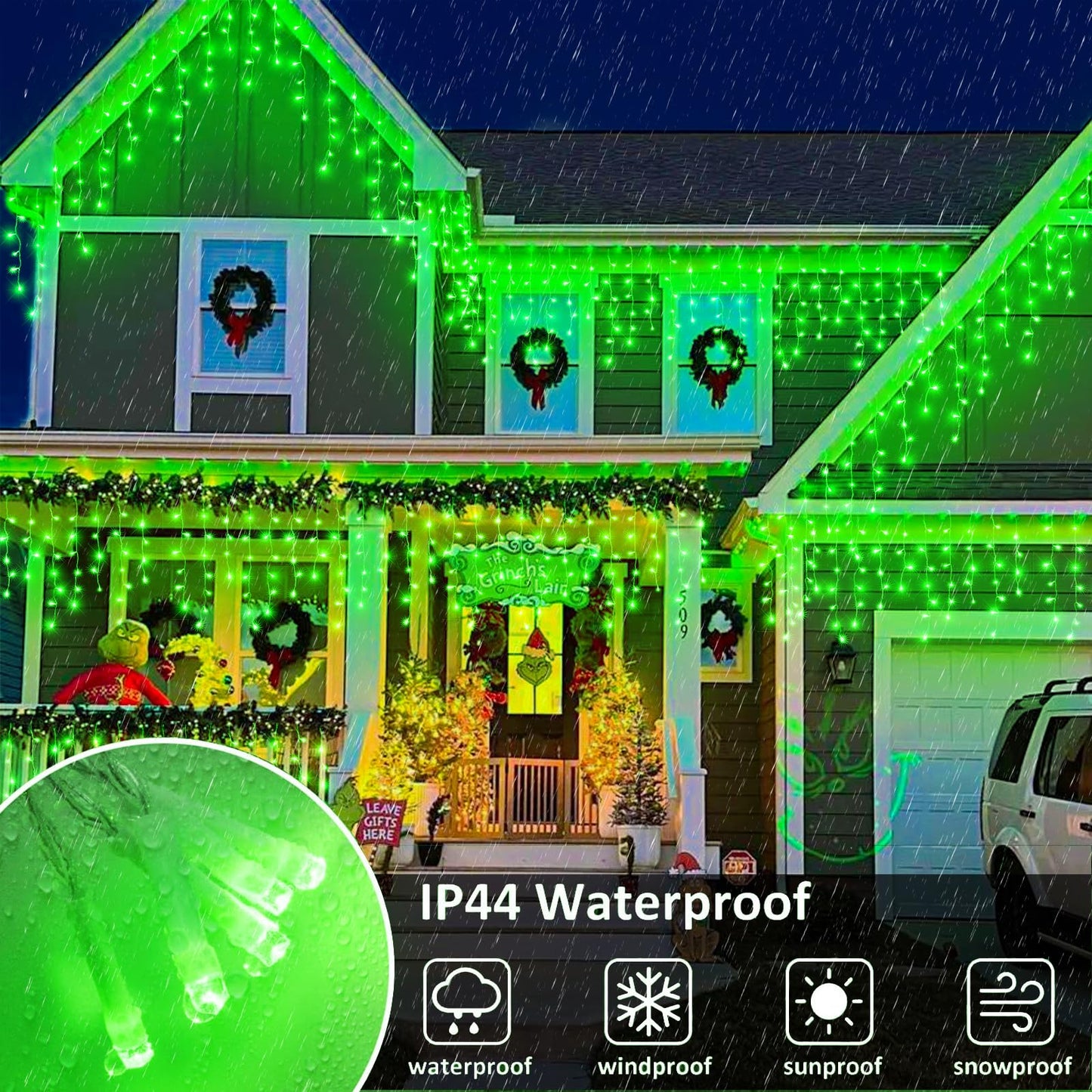 Icicle Lights for Outside - 33FT 400 LED Icicle Christmas Lights Outdoor with 75 Drops 8 Modes Timers, Waterproof Connectable Hanging Lights for Indoor House Eaves Yard Party Decorations, Green