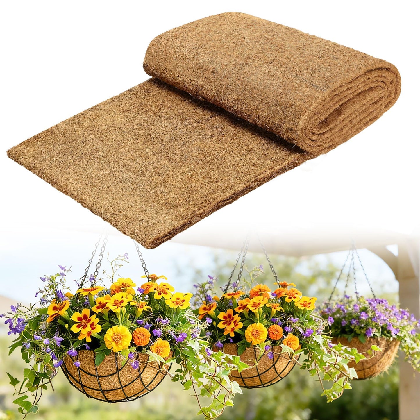 16'' x 160'' Natural Coco Liners for Planters - Coconut Fiber Hanging Basket Liner for Window Box Raised Bed Liner Garden Decoration Reptile Carpet