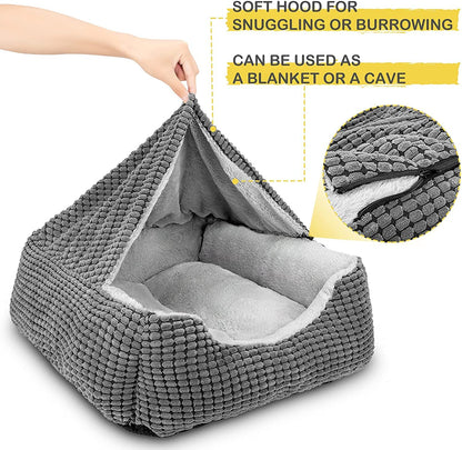 JOEJOY Rectangle Dog Bed Warm Hooded Puppy Bed for Large Medium Small Dogs, Luxury Super Soft Pet Cave Bed Medium Washable, Fits Up To 20/30/40/60lbs Pets
