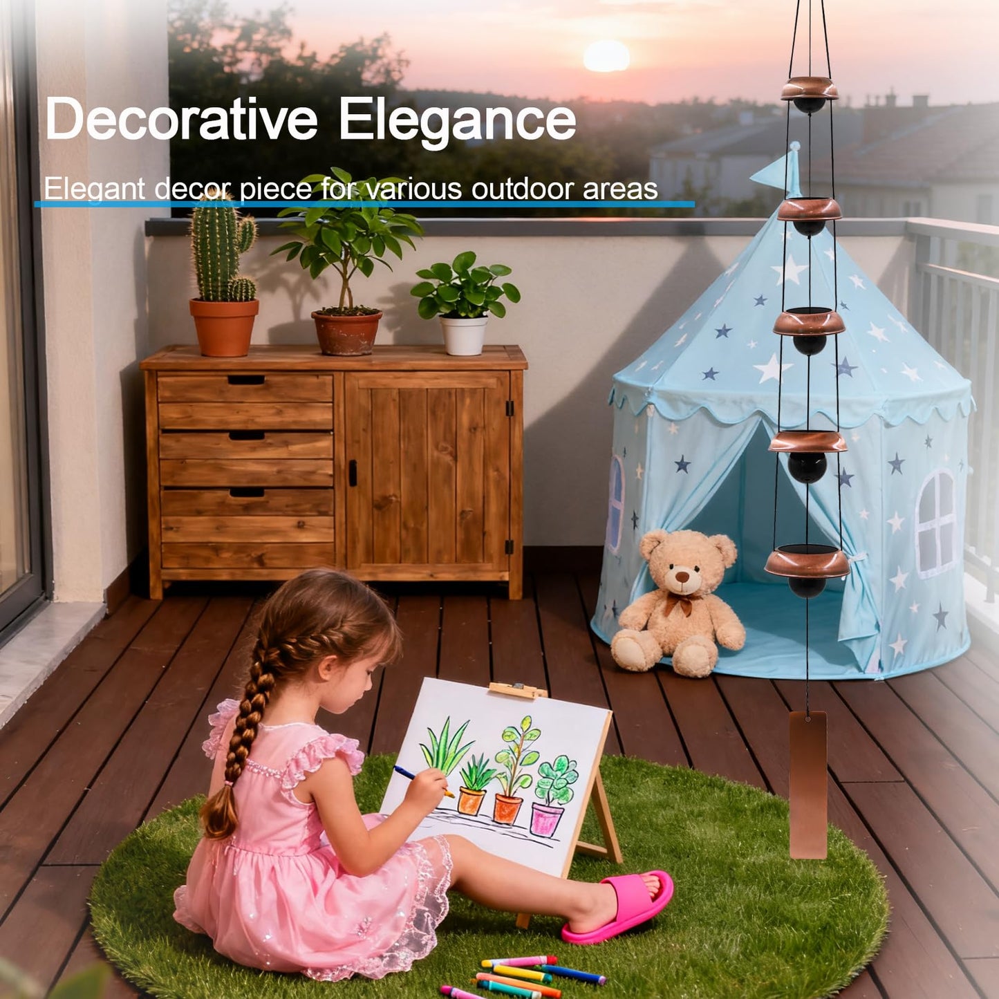 Wind Chimes for Outside with 5 Bell Unique Copper Musical Chimes Feng Shui Windchime for Home Garden Patio Porch Decor Gifts for Mom Grandma