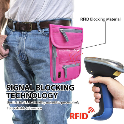 Travel Neck Wallet, RFID Blocking Passport Holder with Adjustable Neck Strap for Men and Women to Keep Cash, Credit Cards and Travel Documents Safe - Rose