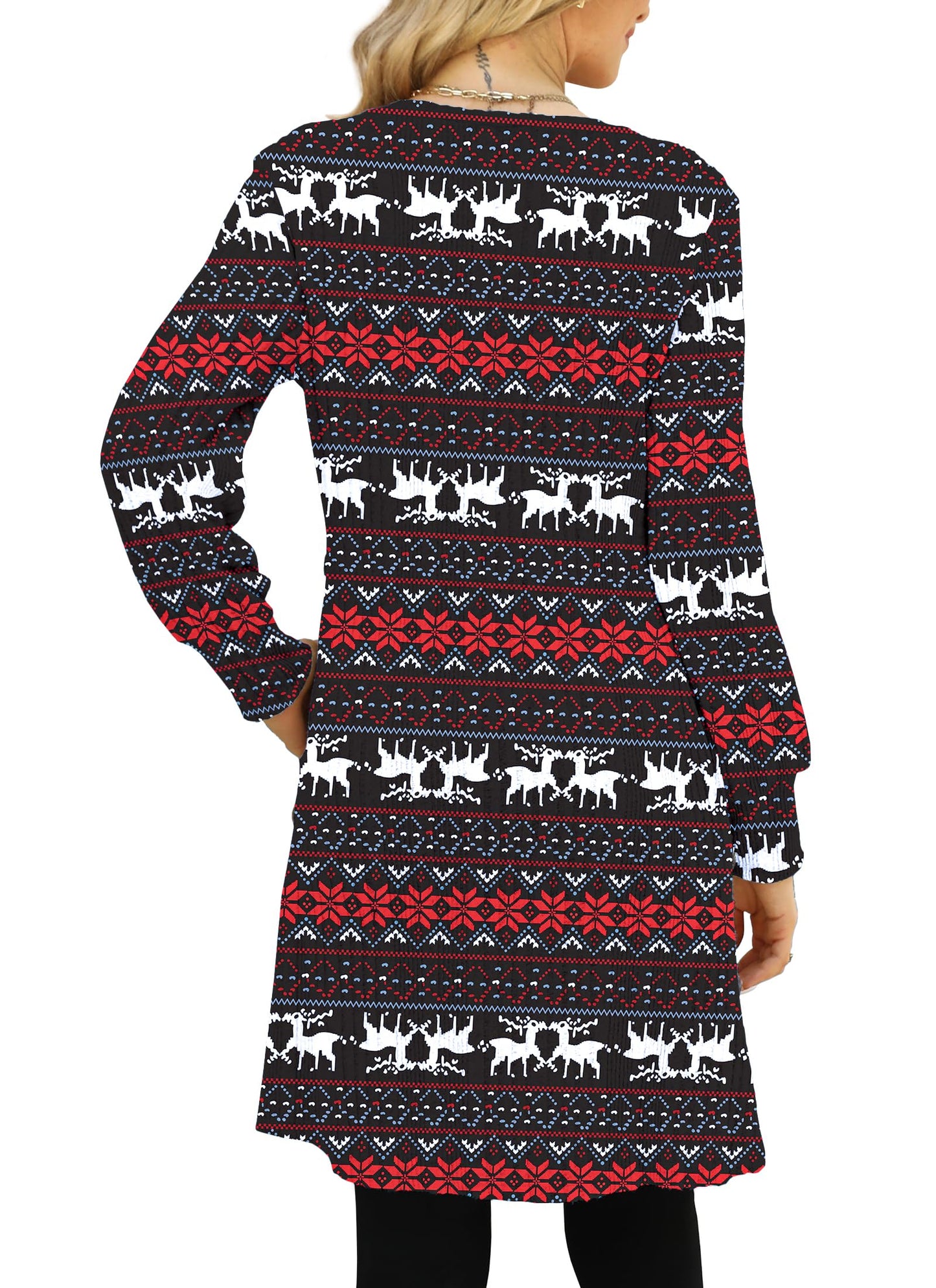 Kikibell Christmas Reindeer Long Sleeve Dress Ugly Christmas Sweater for Women Christmas Dresses for Women Plus Size Winter Dresses
