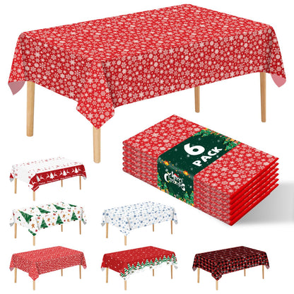 JHDZDHY 6 Pack Christmas Snowflake Tablecloth Disposable Plastic Tablecloth Table Cover for Christmas Party Decoration Supplies 54 x 108 Inches (Snowflake)