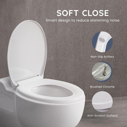 CUQOO Oval Toilet Seat Soft Close with Quick Release Hinges - Adjustable White Seat for Modern Bathrooms, Durable Anti-Slip Easy-to-Clean and Universal Fit Design for Standard O-Shape Toilets
