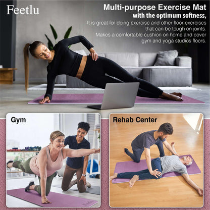 Extra Thick Exercise Yoga Mat with Strap - 2/5 Inch (10MM), Non-Slip Workout Mat for Yoga, Pilates, and Floor Exercises