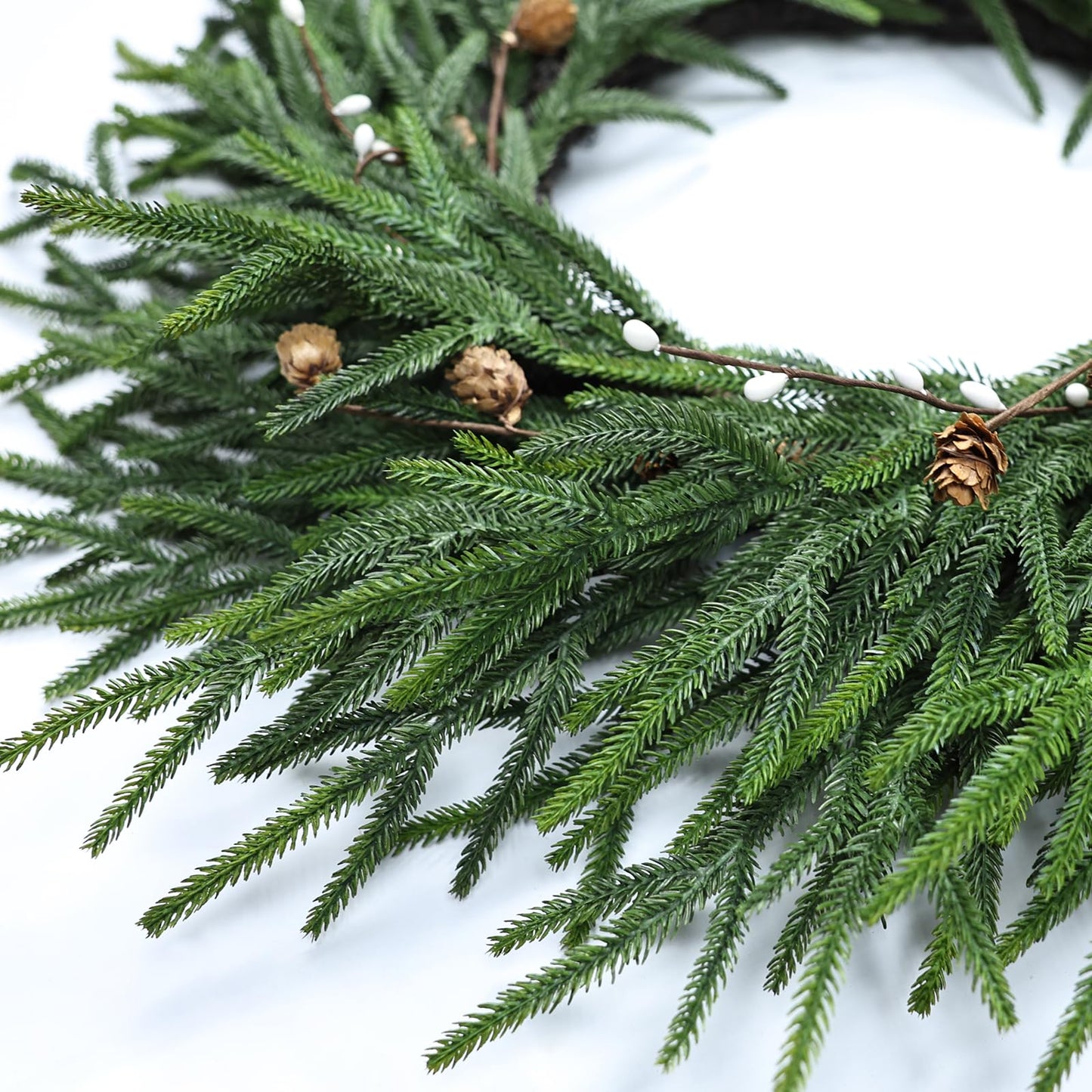 26 Inch Christmas Wreaths for Front Door Christmas Cypress Wreath,Real Touch Pine Wreath with White Berries Artificial Green with Pine Cones for Wall Window Porch