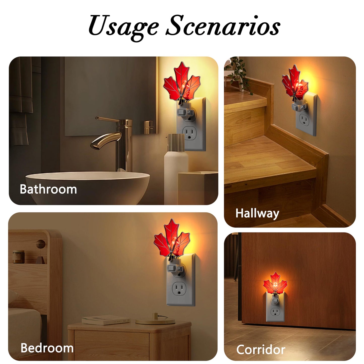 KUNDGLA Stained Glass Night Lights Plug into Wall Brown Maple Leaf Plug in Night Light 7W Warm White Lamp Decorative Accent Nightlight with On Off Switch for Adult Kids Room Home Gifts for Grandkids