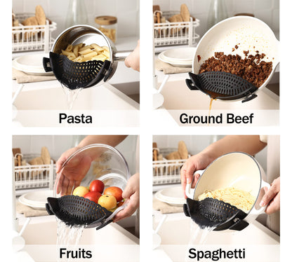 Adjustable Over the Sink Colander Strainer, Silicone Clip On Strainer for Pots Strainers and Plastic Colanders Drainer Basket for Food Pasta Vegetables Kitchen, Extendable 14.5"-19.5", Green