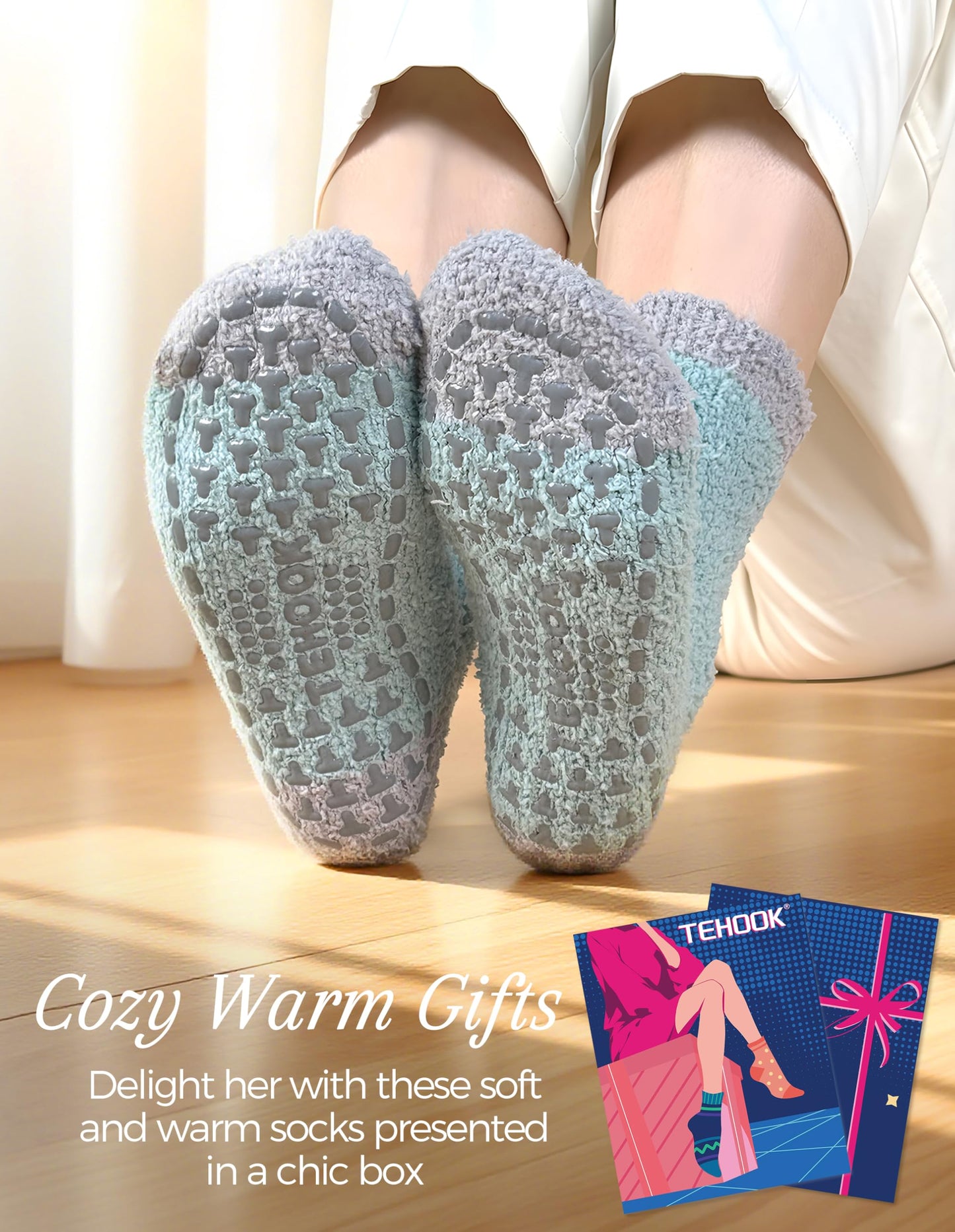 TEHOOK Warm & Cozy Valentines Gifts for Women, Fluffy Fuzzy Plush Sleeping Slipper Socks - Soft Warm Fabric