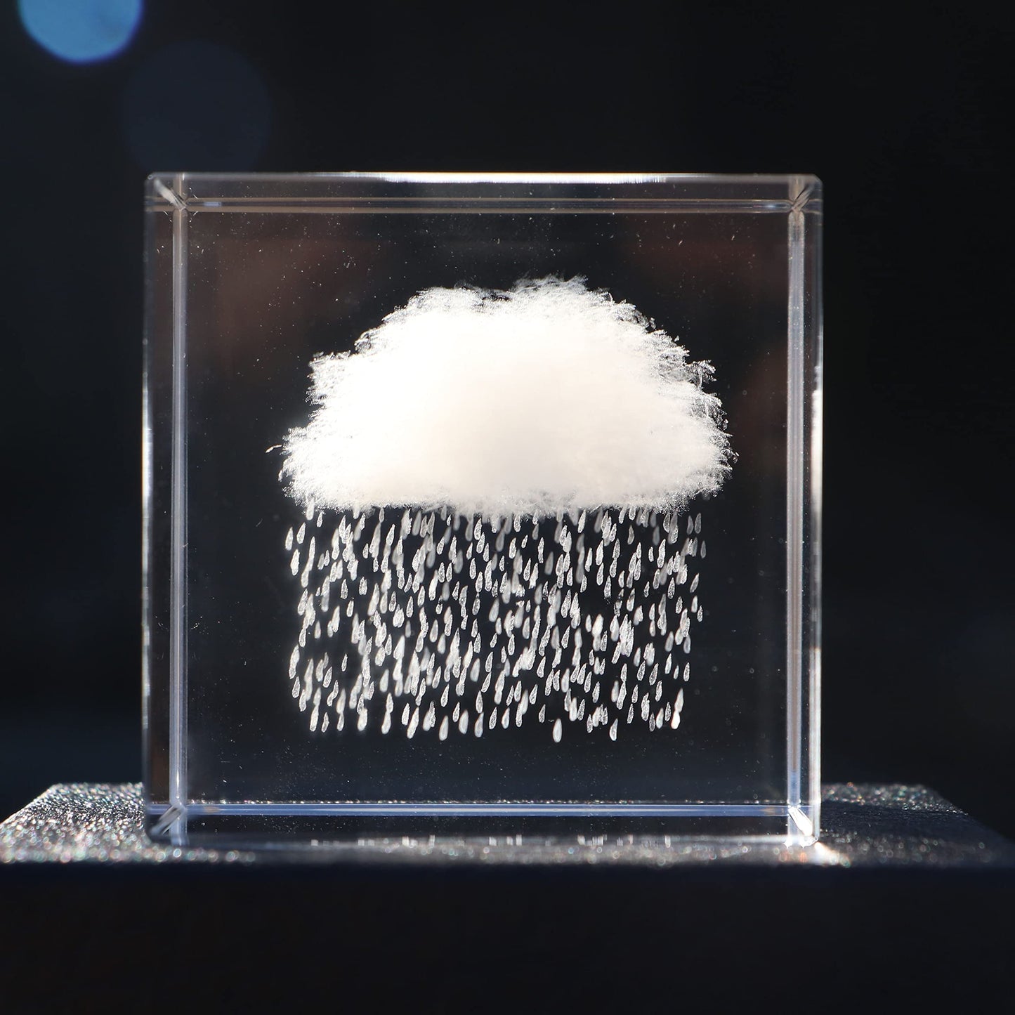 Crrezhai 3D Rain Cloud Crystal Cube Paperweight Room Decor K9 Glass Feng Shui Ornaments Figurines Engraving for Home (Rain)