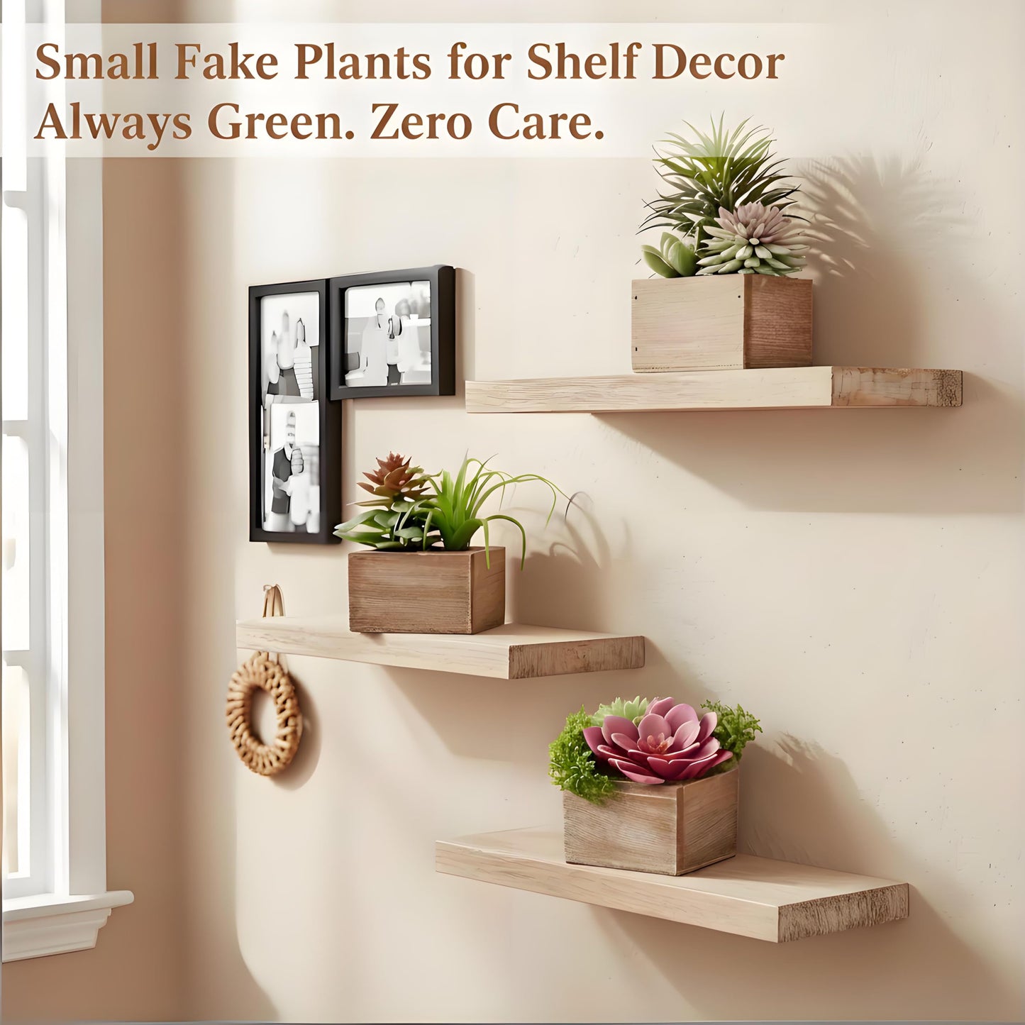 Succulent Plants Artificial, 3 Pack Small Fake Plants in Wood Pot for Home Decor, Farmhouse Artificial Plants Indoor for Living Room Bathroom Bedroom Office Kitchen Desk Wedding Coffee Table Decor