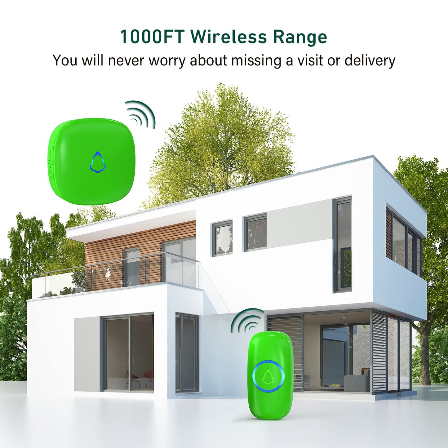 SECRUI Wireless Doorbells for Home, Classrooms, Apartments, Businesses, etc. Easy to Use, Adjustable Volume, 58 Chimes, Colorful LED, Waterproof, 1000Ft Range, M520+F55, Rose Red