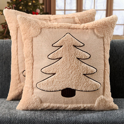 DFXSZ Christmas Pillow Covers 18x18 Beige Big Christmas Tree Decoration Soft Plush Faux Fur Jacquard Throw Pillows for Bedroom Sofa Holiday Festivals Winter Home Decor PTK068C18