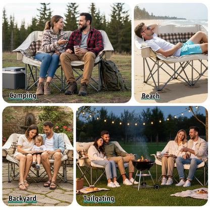 Thallike Double Camping Chair, Oversized 2 Person Camp Chairs with Cup Holders Side & Backrest Mesh Pockets Padded Loveseat Camping Chair Foldable for Outdoor Lawn Backyard Beach Support 800LB