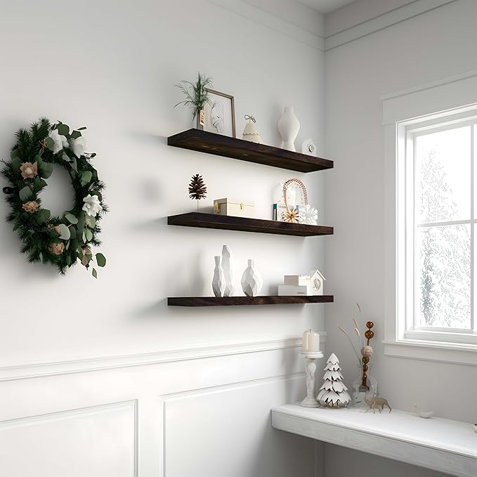 YYWUOJJ Wood Floating Shelves for Wall Decor, Rustic Wall Shelves for Bedroom
