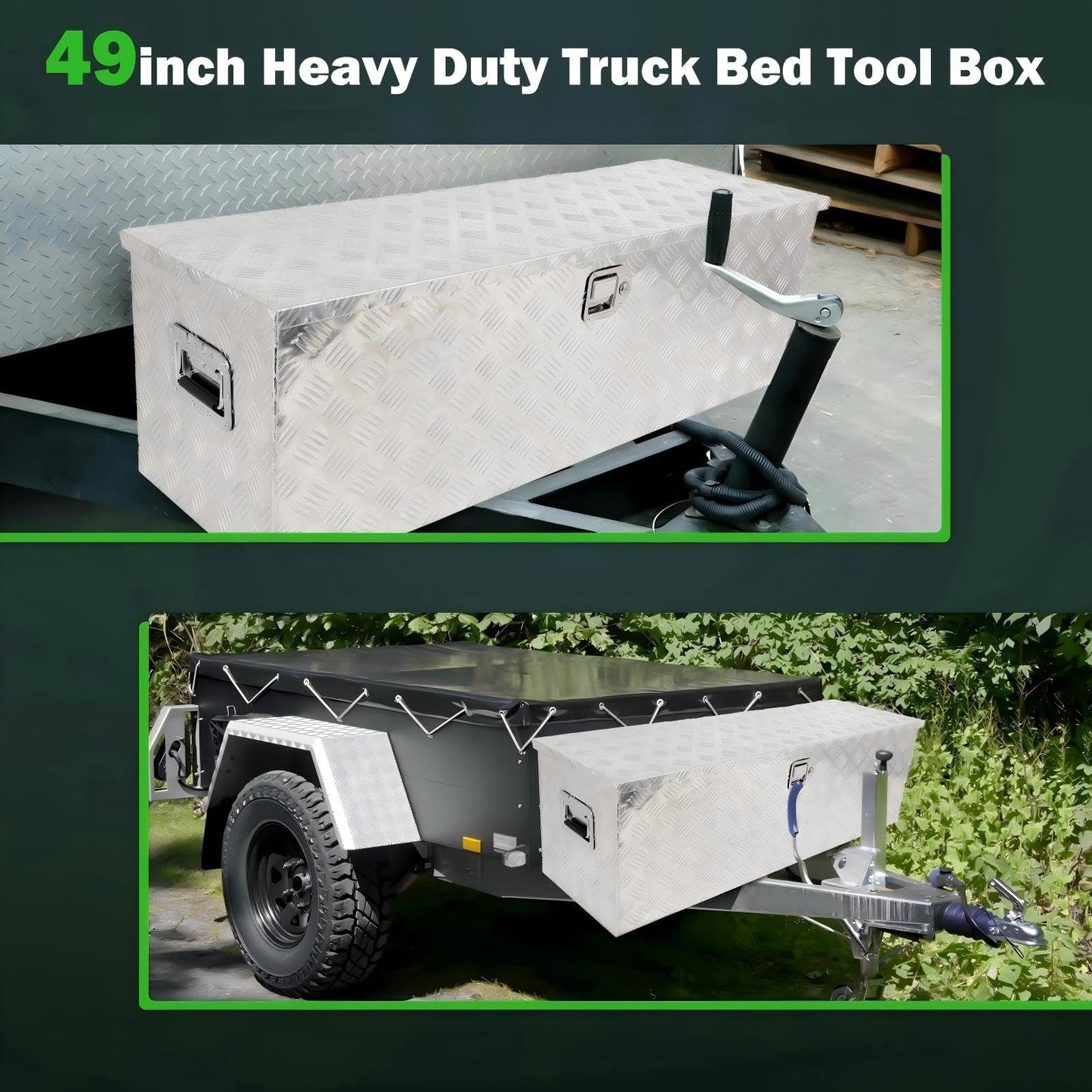 SCITOO 49 Inch Aluminum Diamond Plate Truck Bed Tool Box,Heavy Duty Crossover Storage for Most Full Size Pickups,Lockable Weatherproof Chest,Fits 49" Truck Beds,Easy Access to Load and Unload