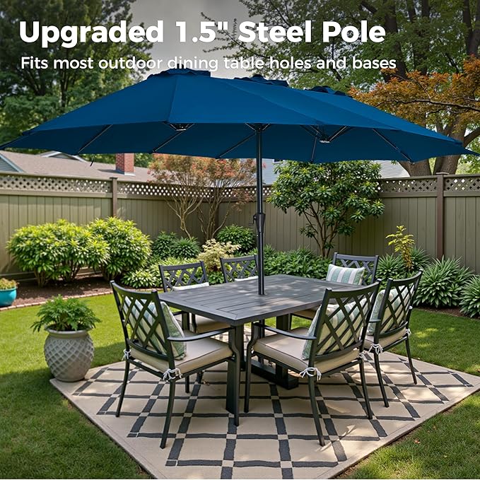SUPERJARE 13FT Outdoor Umbrella for Patio, Double sided Pool Umbrellas with Fade Resistant Canopy, Large Table Umbrella for Deck, Market, Backyard - Navy Blue