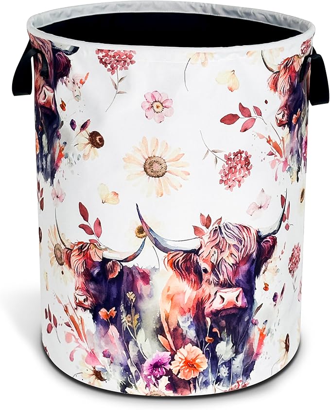 Highland Cow Laundry Basket Cow Animal Foldable Oxford Cloth Funny Tote Bag