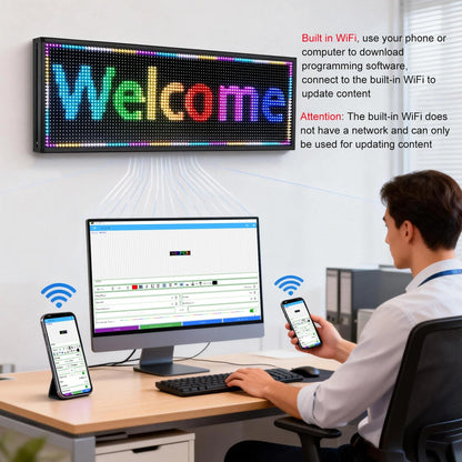JINBLIZZARD 39"×14" Programmable Led Sign - Scrolling for Business Ads [Indoor/Outdoor] - Digital Message Board with WiFi Control