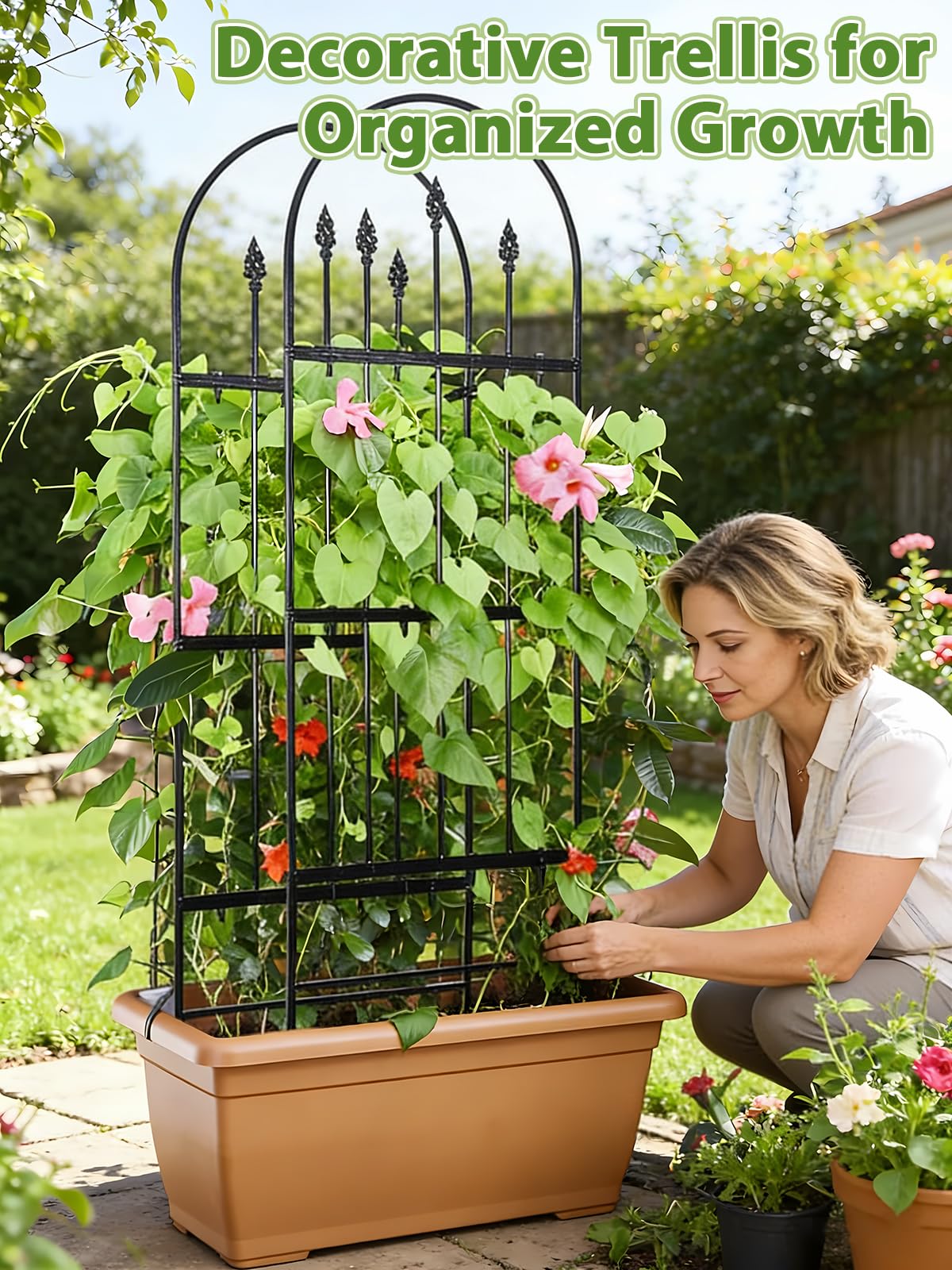 2 Pcs Garden Trellis for Climbing Plants Outdoor - 47'' H x 15.7'' W Rustproof Plant Metal Support Wire, Decorative Lattice Panels for Climbing Vine Rose Ivy Cucumbers Flowers