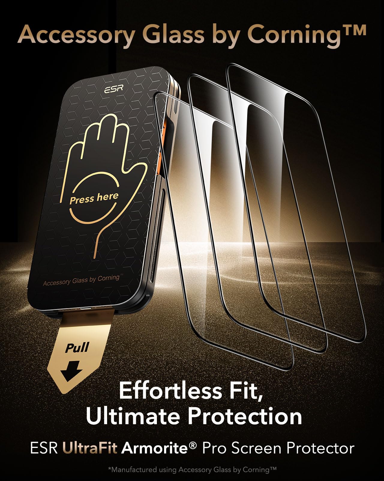 ESR Accessory Glass by Corning™ 3 Pack 9H+ Glass for iPhone 17 Pro Max Screen Protector, Military Grade Shatterproof & Durable with UltraFit Tray