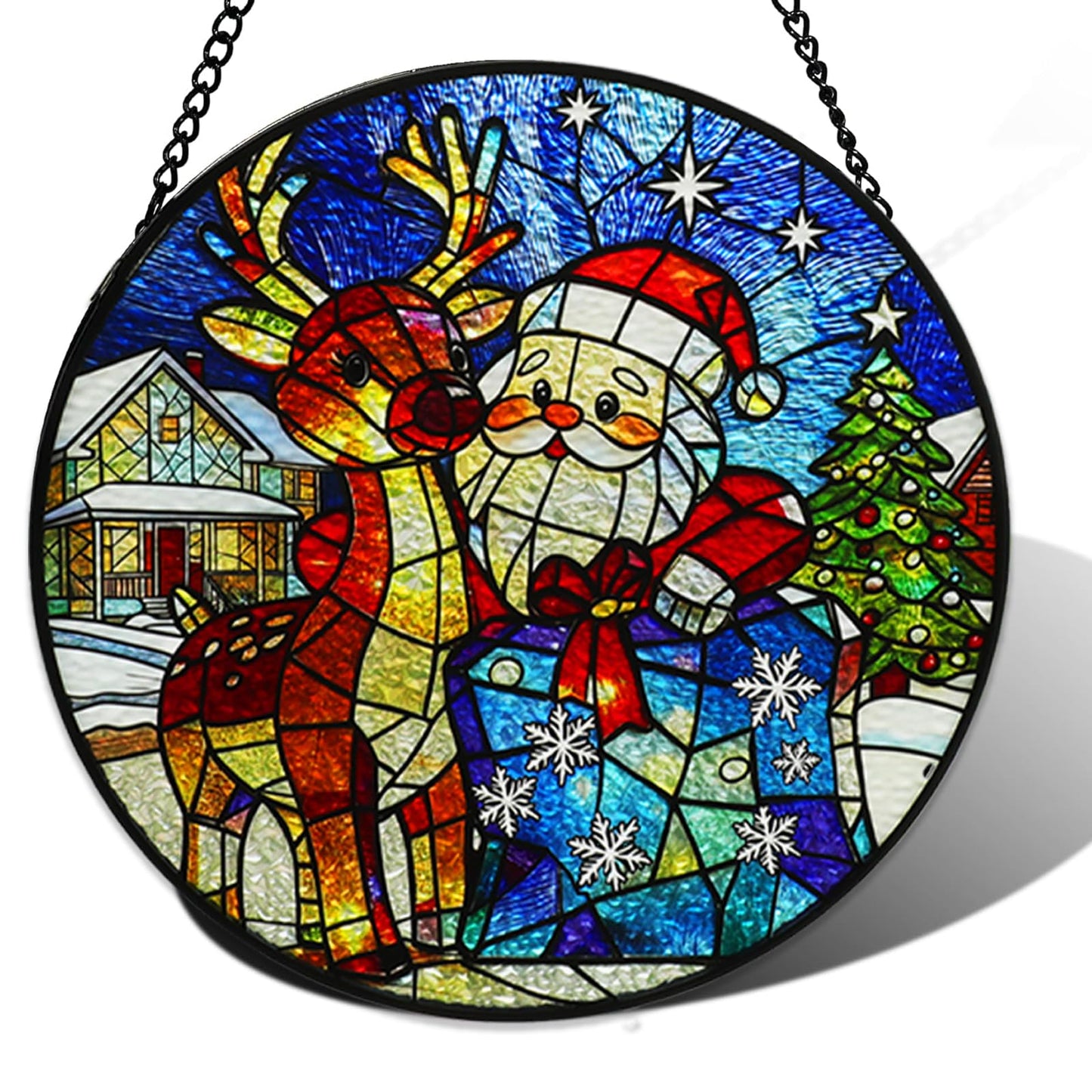 Stained Glass Window Hanging, Cross Suncatcher for Window Decor (Red)