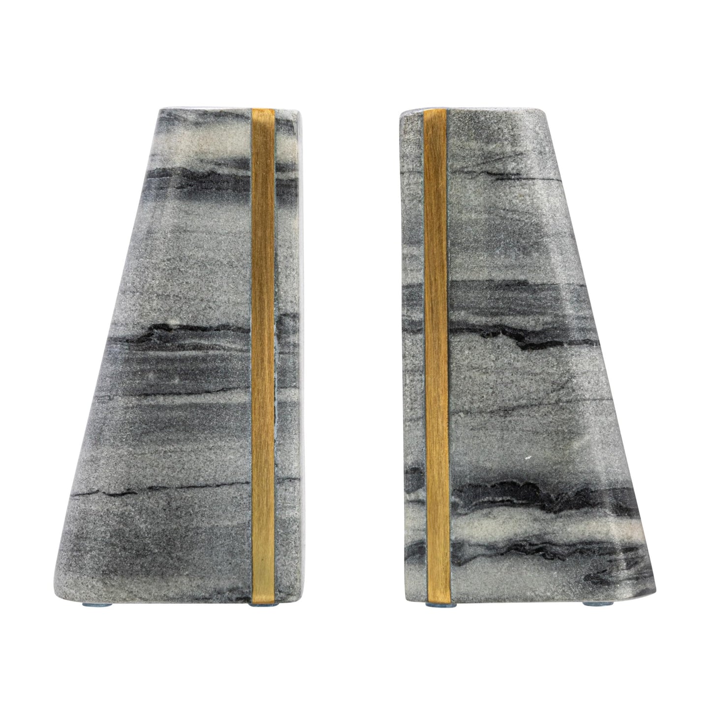 Main + Mesa Modern Marble Bookends with Brass Detail, Set of 2, Grey