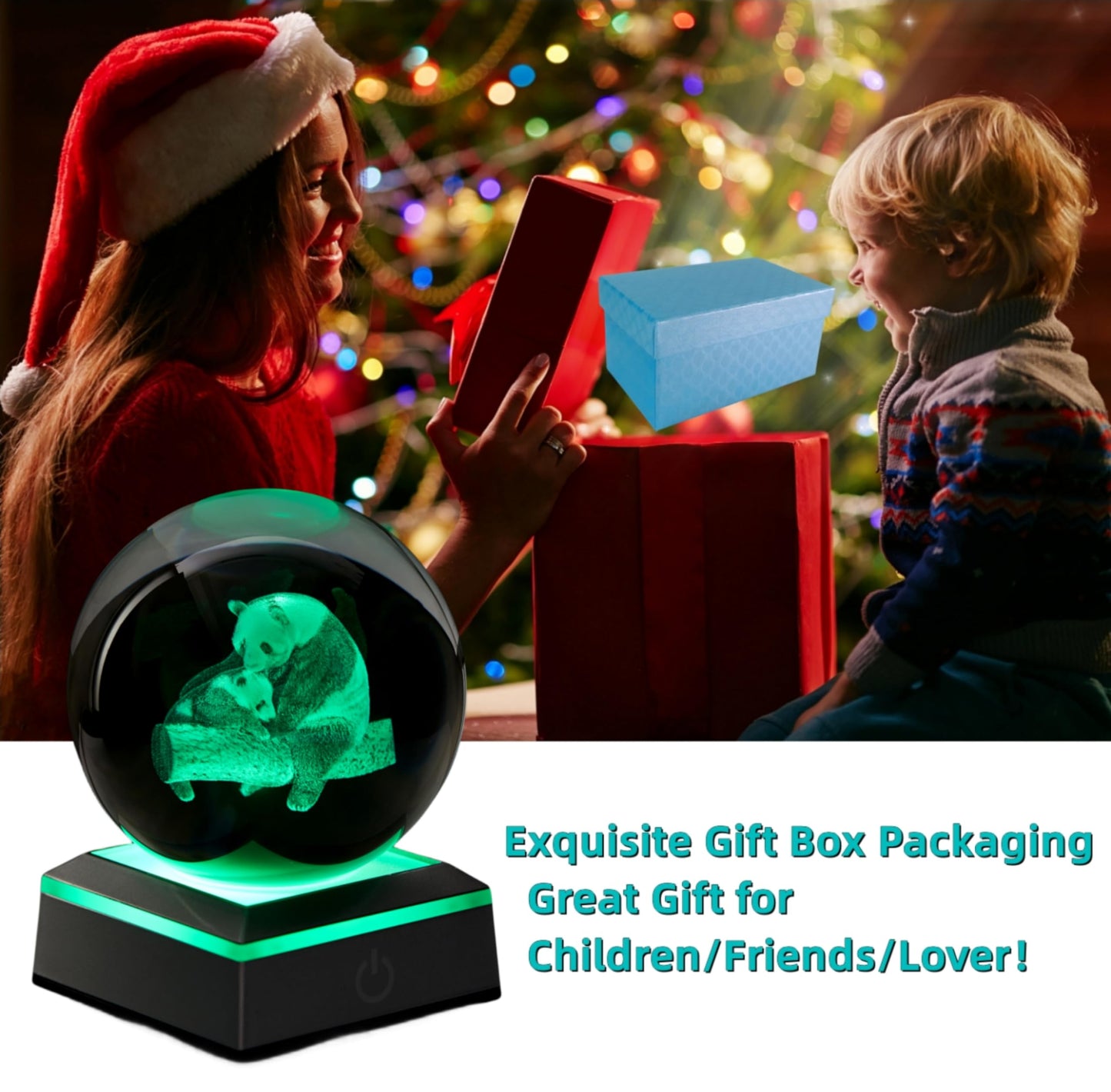 DIGFPWT Panda Crystal Ball Lamp,3.15 inch 3D Panda Crystal Ball Night Light with LED Colorful Lighting Touch Base, Panda Lamp Gift for Friends (Panda)