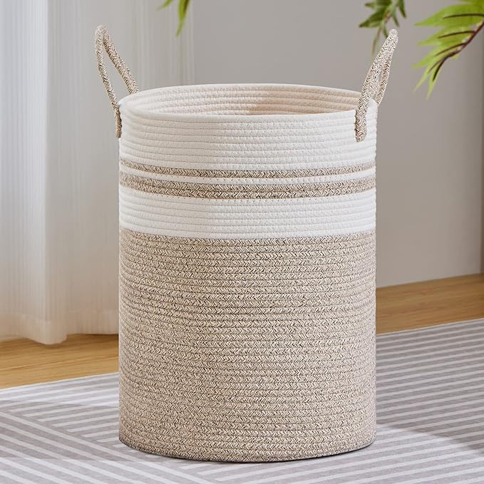 VIPOSCO Large Laundry Hamper, Tall Woven Rope Storage Basket