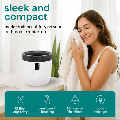 SereneLife Counter Towel Warmer Bucket - with Customized Fragrance for Spa and Bathroom, Luxury Heater, Auto Shut Off, Fits 1 Large Blanket, Bathrobe, PJs (Natural)