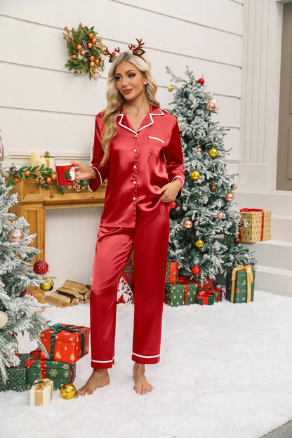 Ekouaer Satin Pajamas Set for Women Long Sleeve Pants Pj 2 Piece Lounge Set