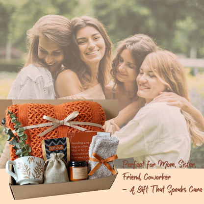 Get Well Soon Gift Baskets for Women – Care Package for Women After Surgery, Thinking of You Gifts, Birthday Basket, Self Care Gift Box, Comfort Hug in a Box (Burnt Orange)