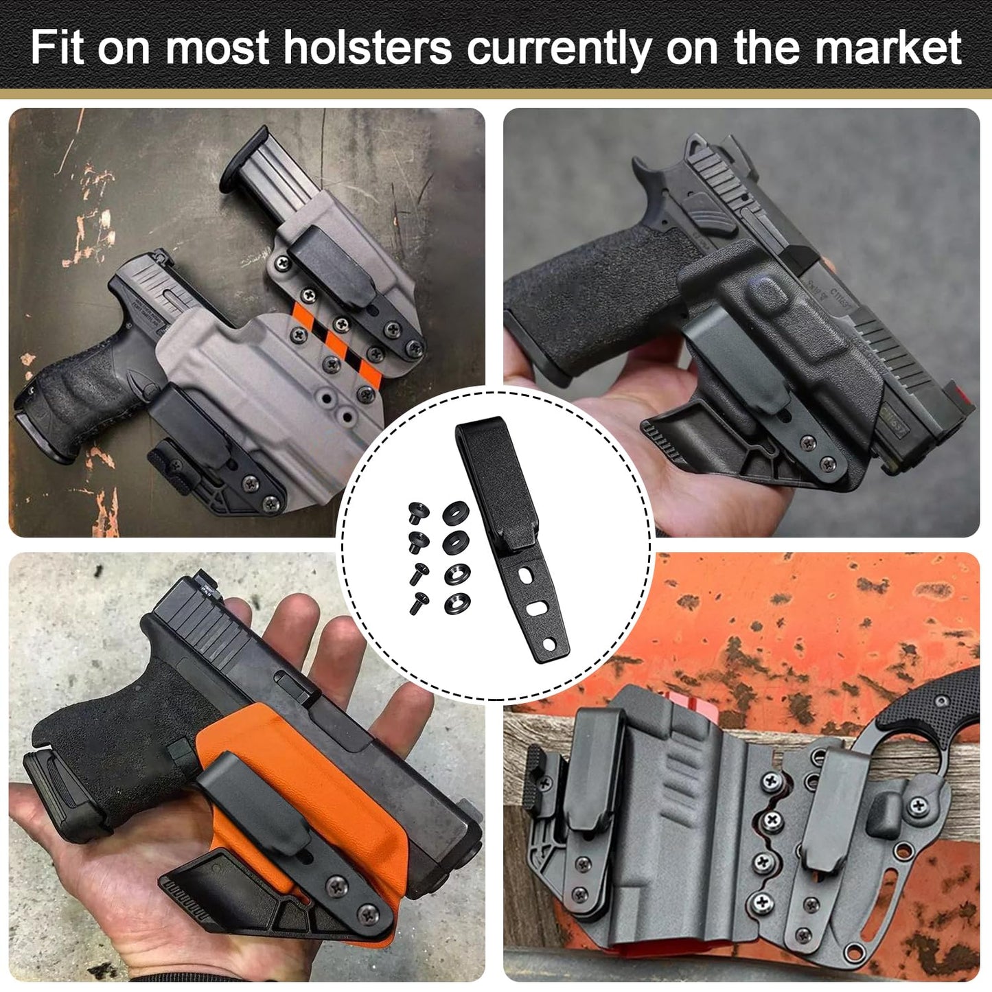 4-Pack Holster Belt Clips Knife Belt Clip Hardware with Screws Adjustable Kydex Holster Molle Adapter with Mounting Hardware 3 Hole Tactical Black for Outdoor Activity