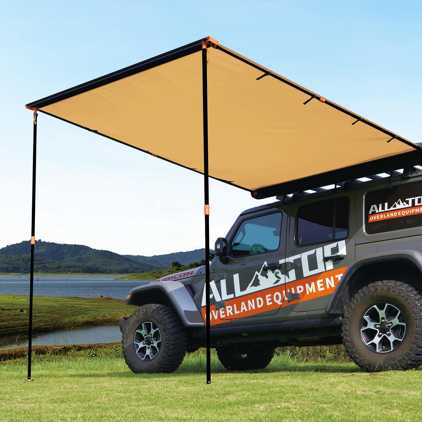 ALL-TOP Vehicle Awning 6.6'x8.2' Roof Rack Pull-Out Sun Shade UV50+, Weatherproof 4x4 Side Awning for Camping & Overland (Hardware Included)
